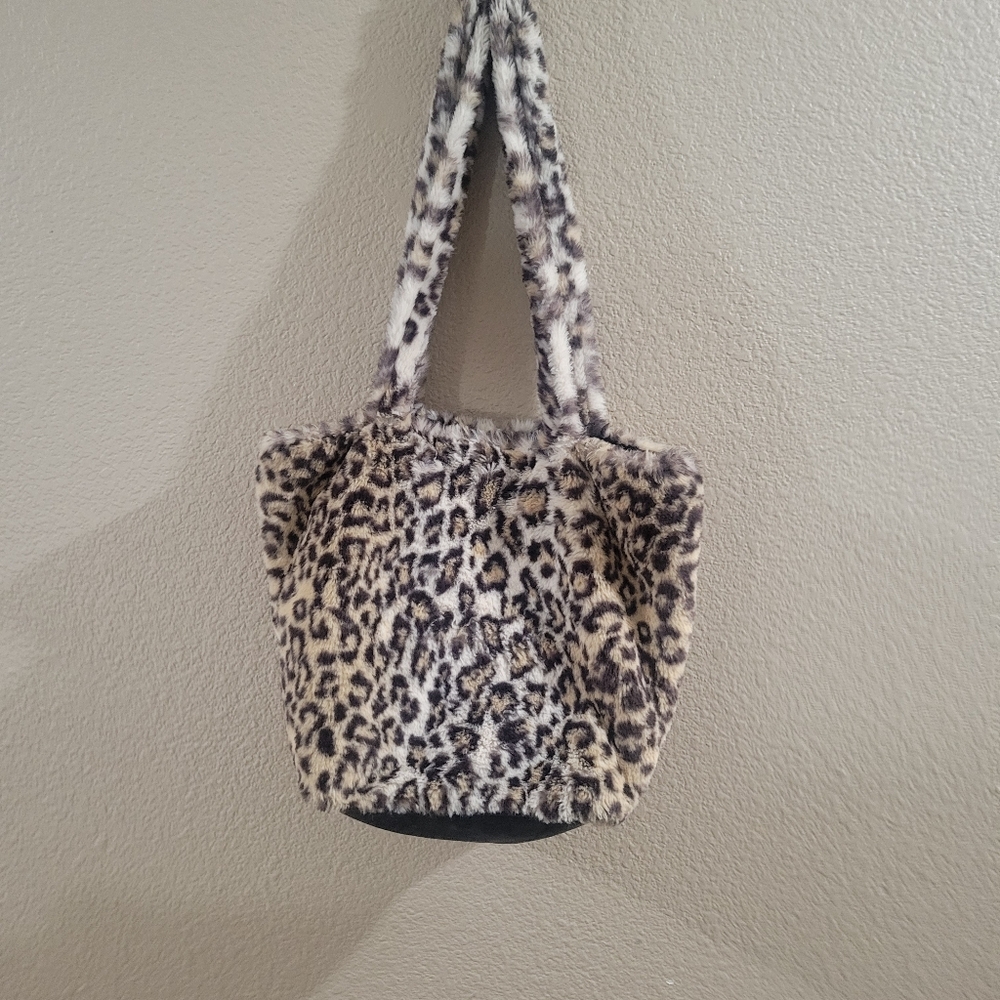 Leopard Print Faux Fur Tote Bag